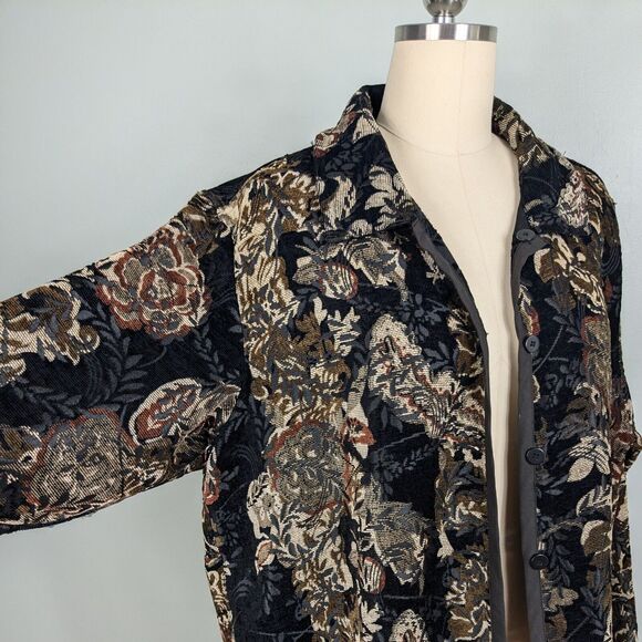 Vintage Tapestry Jacket Blazer XL Reversible Boho Whimsigoth Patchwork Black 90s - Picture 1 of 9